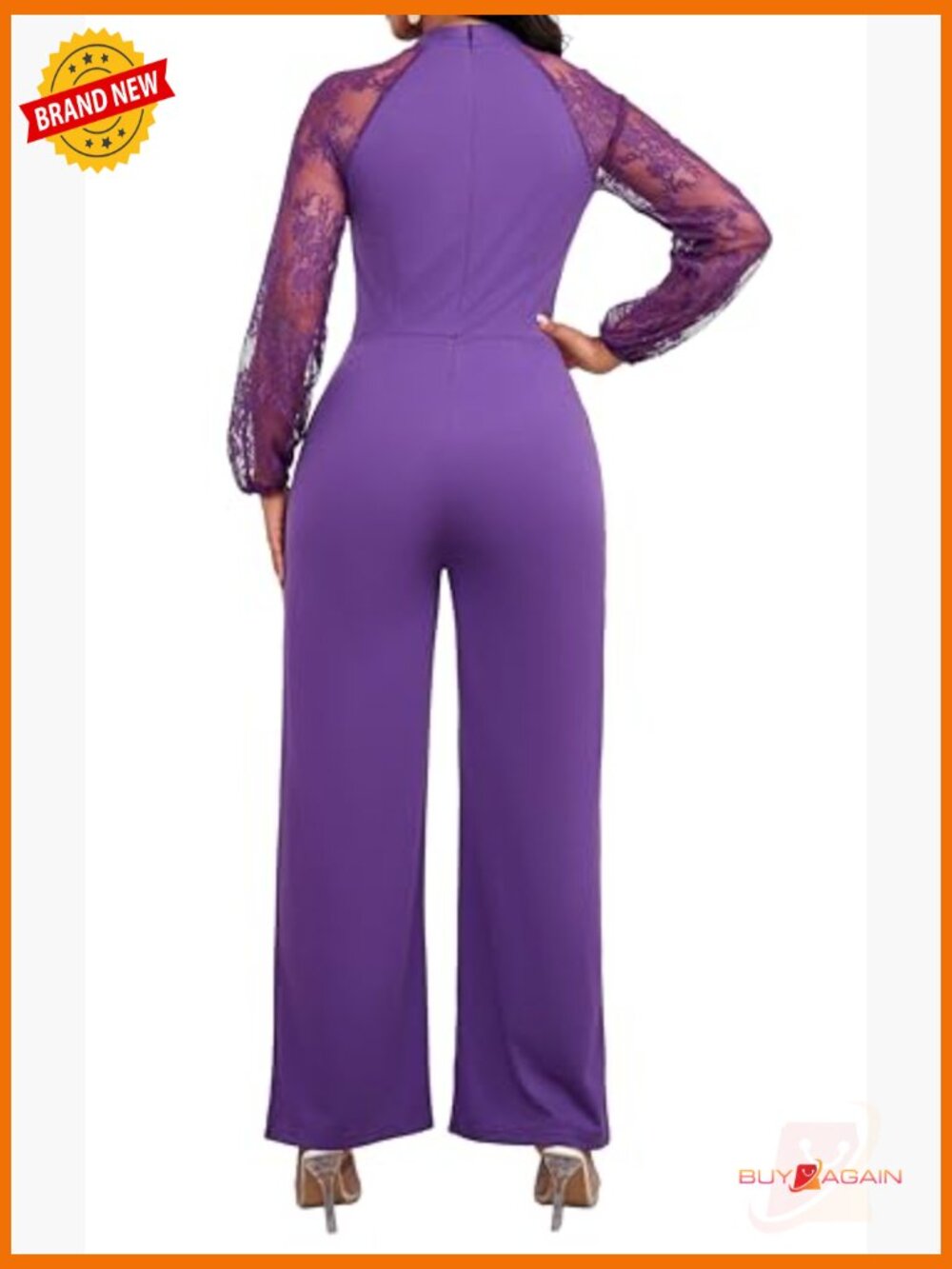 Elegant Long Sleeve Ruffle Jumpsuit with Pockets Crew Neck - Picture 6 of 6